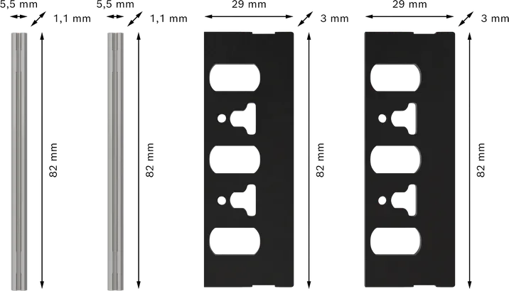 Juego de cuchillos para cepillo Bosch PRO de 82 mm, 4 piezas.